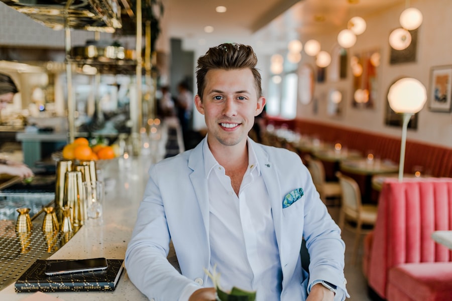 Small business owner at his restaurant counter